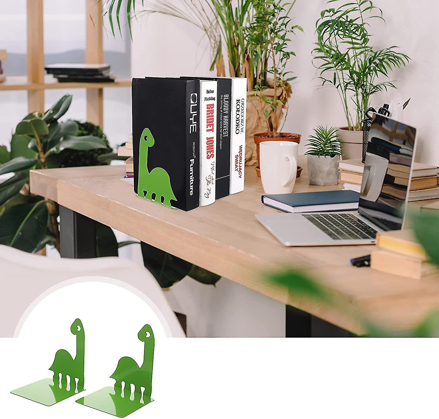 Bookends Iron Cartoon Dinosaur Design Non-slip Book Holder Shelf Bookstoppers， 1 Pair