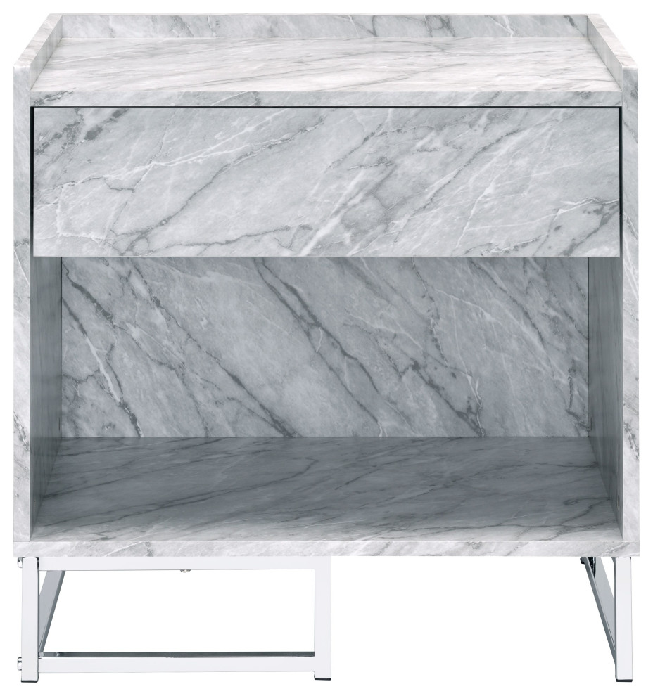 Azrael Accent Table  White Printed Faux Marble and Chrome Finish   Contemporary   Side Tables And End Tables   by Acme Furniture  Houzz