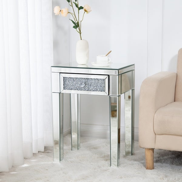 23.2'' Tall Mirrored Accent Table with 1 Drawer