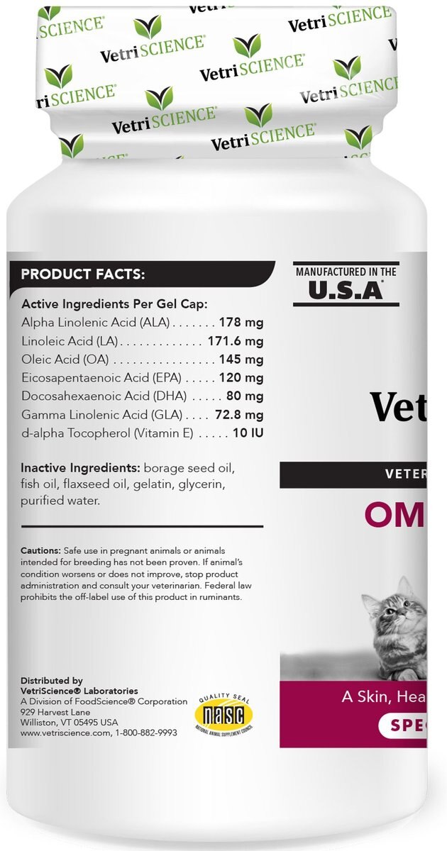 VetriScience Omega 3， 6， 9 Softgels Supplement for Cats and Dogs