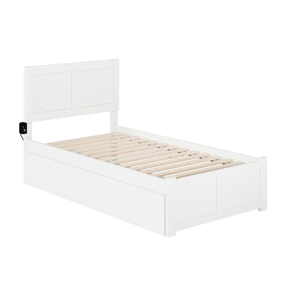 AFI Canyon Twin XL Platform Bed with Footboard   2 Drawers in White