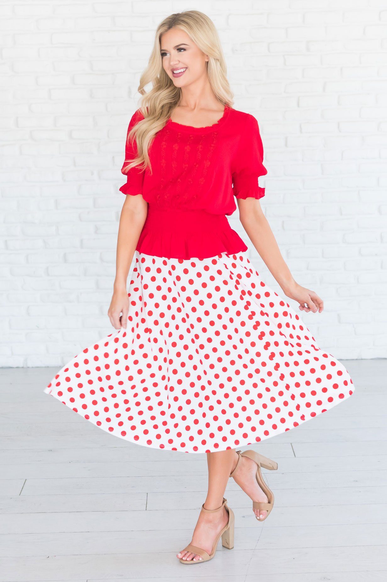 Twirling Dotted Modest Aline Skirt