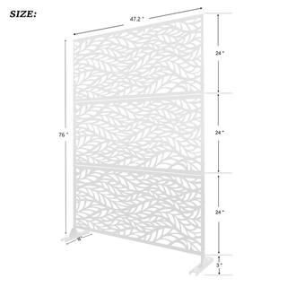 FENCY 76 in. H x 47.2 in. W Galvanized Metal Outdoor Privacy Screens Garden Fence Leaf Pattern in White (3 Pieces in 1 Set) HD-A-GE04005