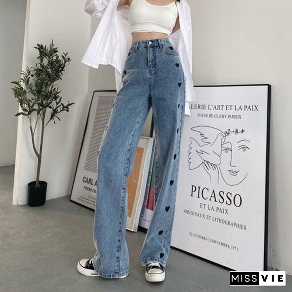 Woman Jeans High Waist Clothes Wide Leg Denim Clothing Blue Streetwear Vintage Quality Fashion Harajuku Straight Pants