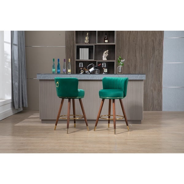 Retro Counter Height Bar Stools Set of 2， 360-degree Footrest， Ergonomic Backrest and Footstool， Easy to Assemble