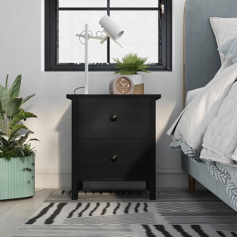 DH BASIC Transitional Neutral Finish 2 Drawer Nightstand by Denhour