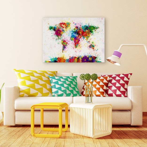 X 32 quot Paint Splashes World Map By Michael Tompsett Trademark Fine Art