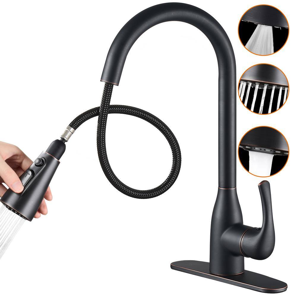 Zalerock Single Handle Pull Down Sprayer Kitchen Faucet with Deckplate Included in Oil Rubbed Bronze HLTHP023