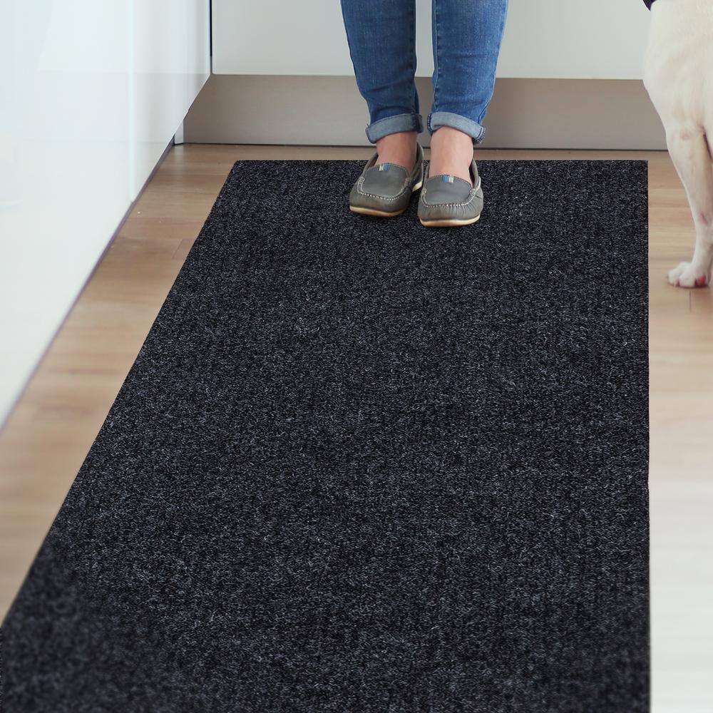 Sweet Home Stores 2 ft. W x 4 ft. L Black Ribbed Waterproof Non-Slip Rubber Back Solid Runner Rug Polypropylene Garage Flooring SH-SRT704-2X4