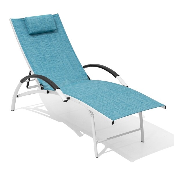 Crestlive Outdoor Adjustable Reclining Chaise Lounge Chair with Arms and Headrest，Aluminum or Steel Frame Options