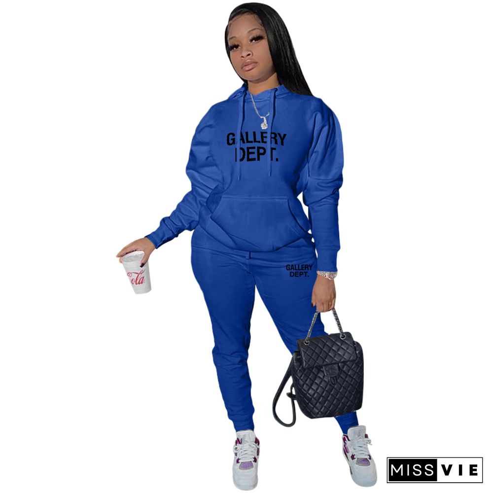 Letters Print Pullover Hoodies Jogger Pants Tracksuits