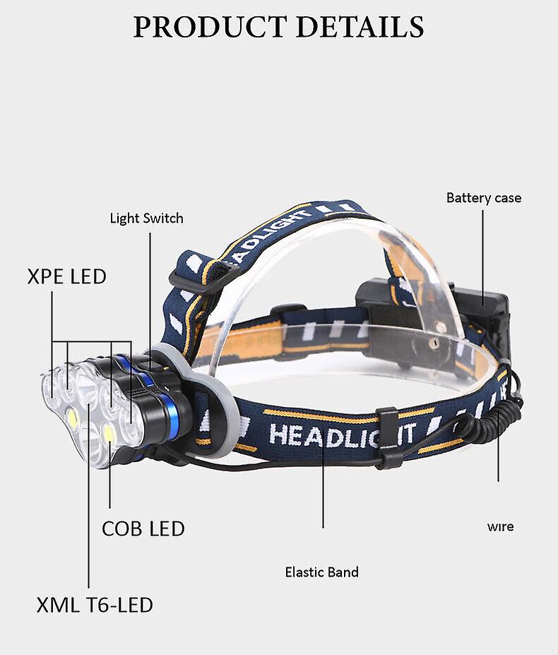 7/8led Headlight T6+cob Strong Light Charging Headlight Head-mounted Usb Charging Strong Light Headlight