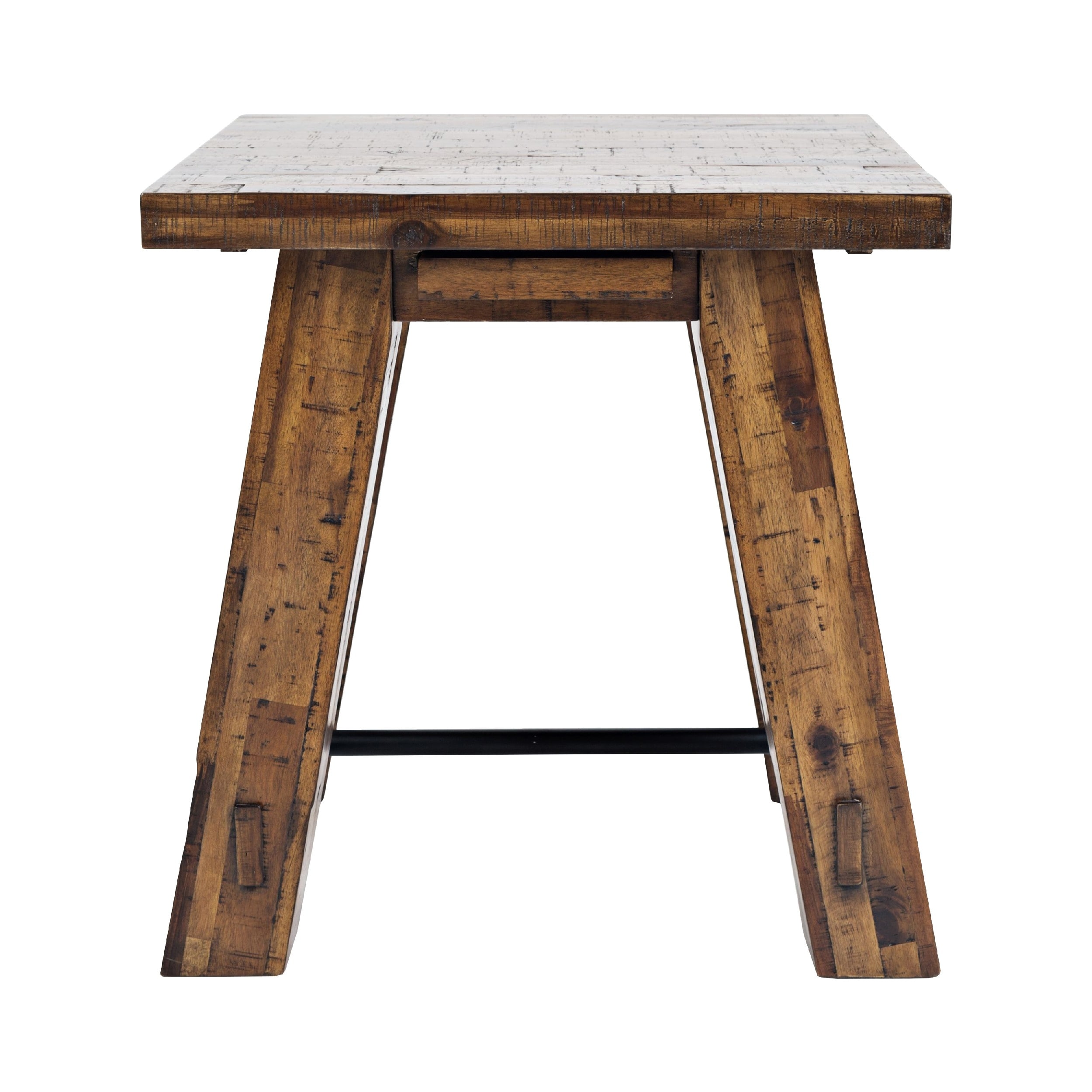 End Table with Plank Style and Trestle Base， Rustic Brown