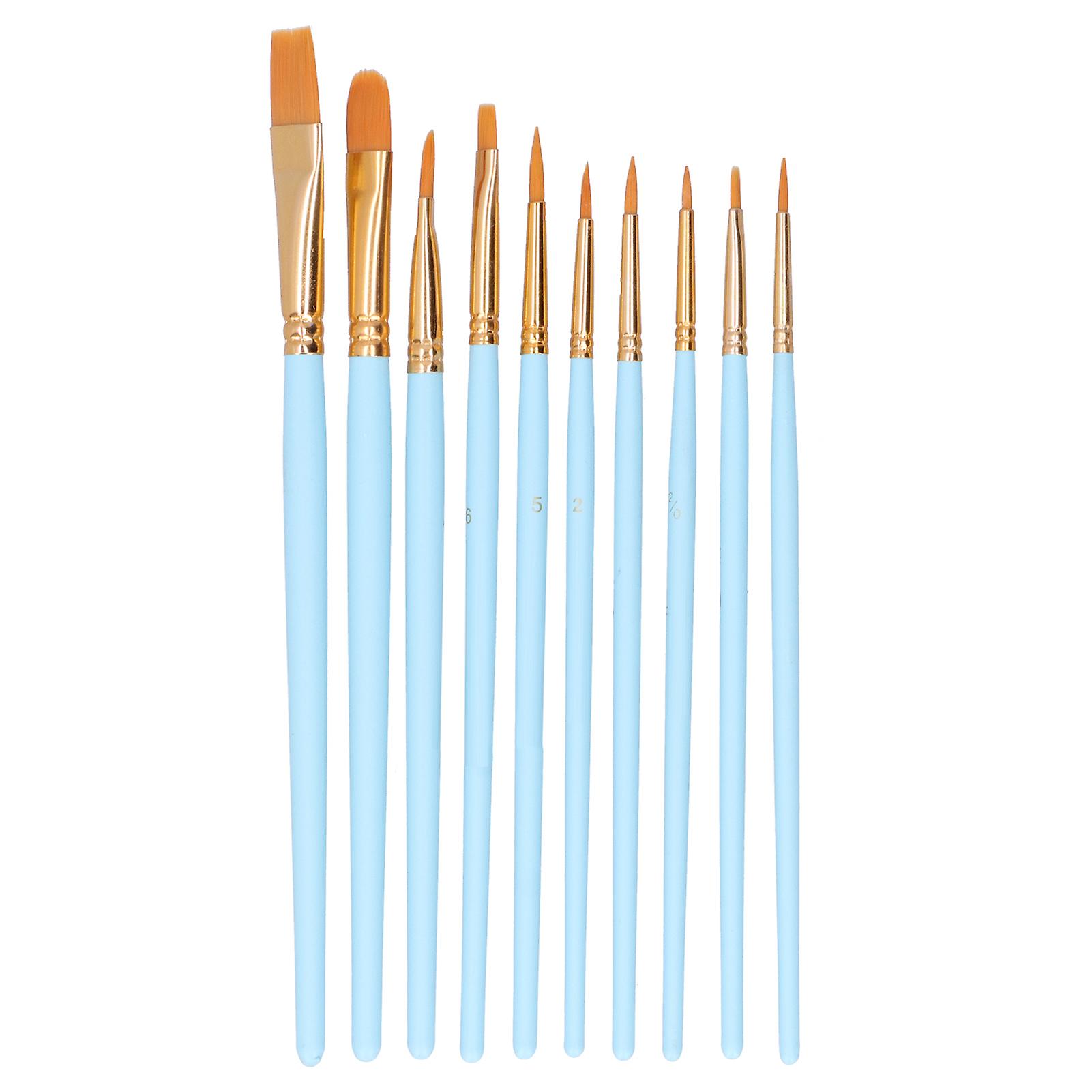 10pcs Paintbrush Wood Pole Nylon Wool Gouache Watercolor Painting Tool Set For Beginner(101b-sky Blue )