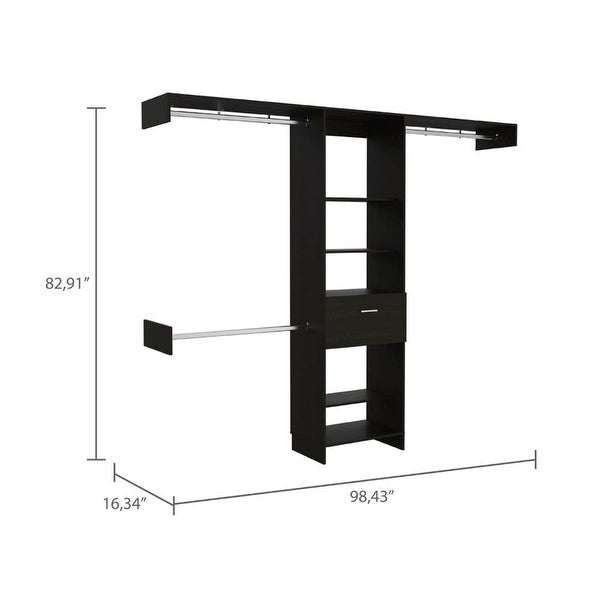 Simple Style Open Wordrob with 5 Shelves and 1 Drawer， 2 Hanging Rob Included - - 37938158