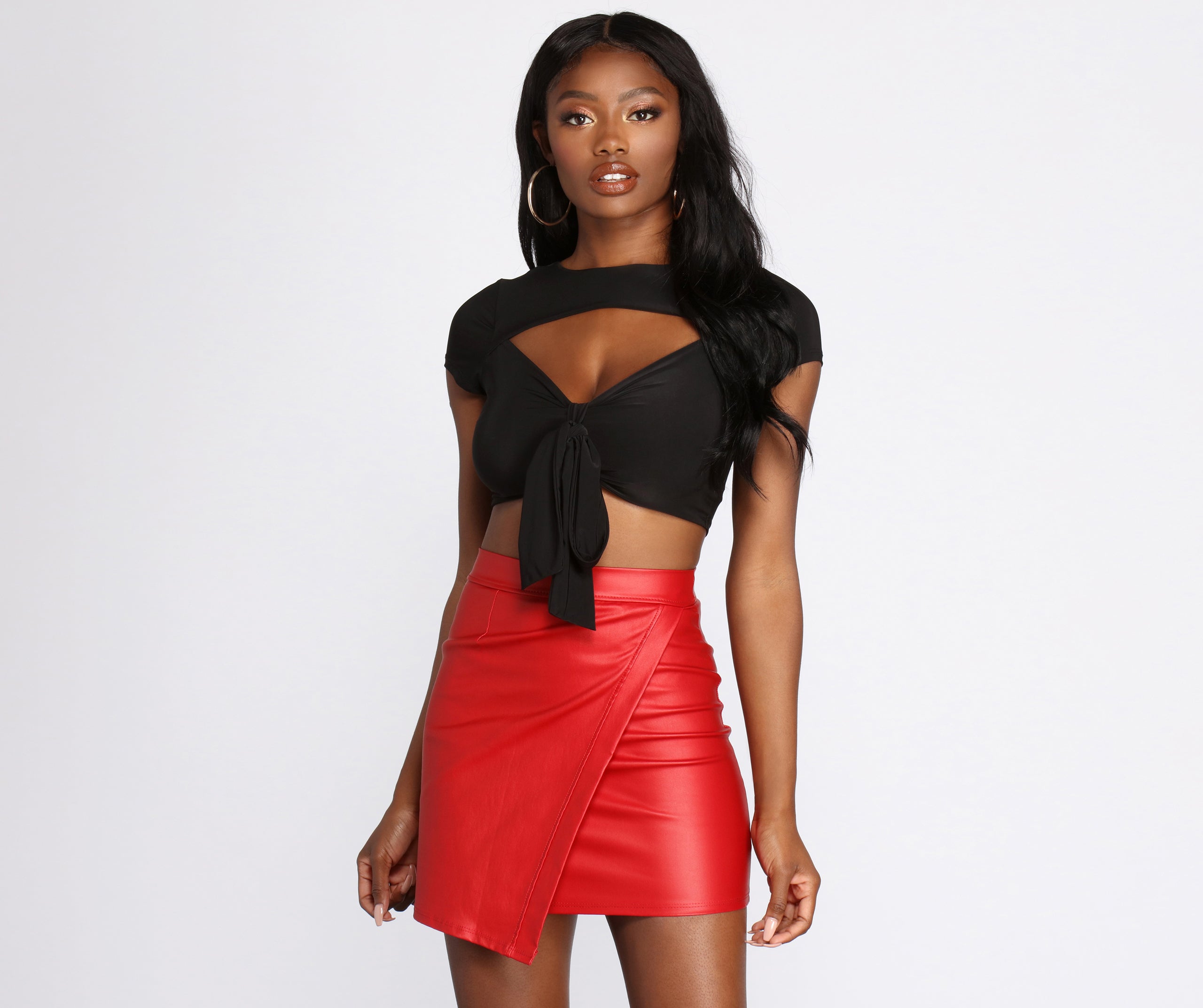 Tie Front Cut Out Crop Top