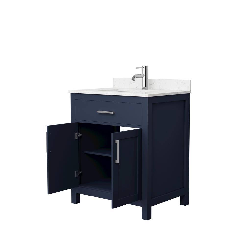 Wyndham Collection Beckett 30 in. W x 22 in. D x 35 in. H Single Sink Bathroom Vanity in Dark Blue with Carrara Cultured Marble Top WCG242430SBNCCUNSMXX