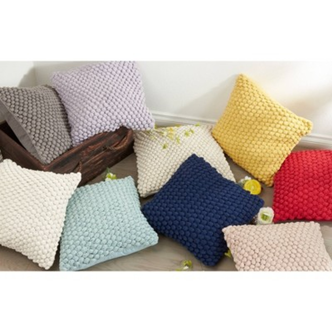 20x20 Oversize Down Filled Crochet Pom-Pom Square Throw Pillow Aqua - Saro Lifestyle