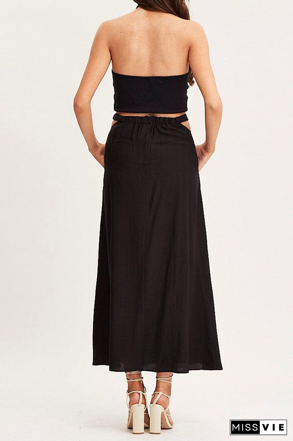 High Waist Cut Out Plain Skirt Dress