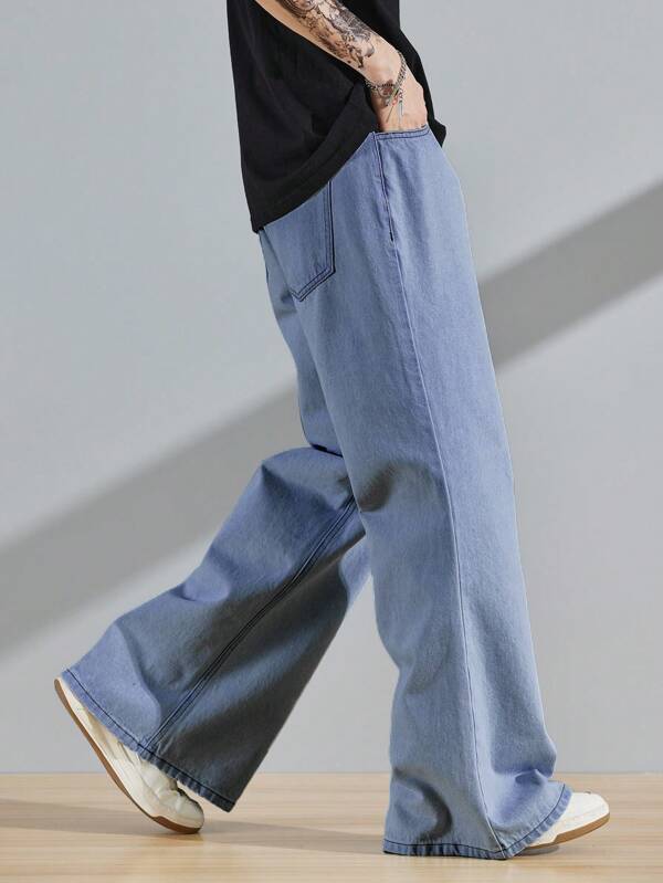 Men Slant Pocket Wide Leg Jeans