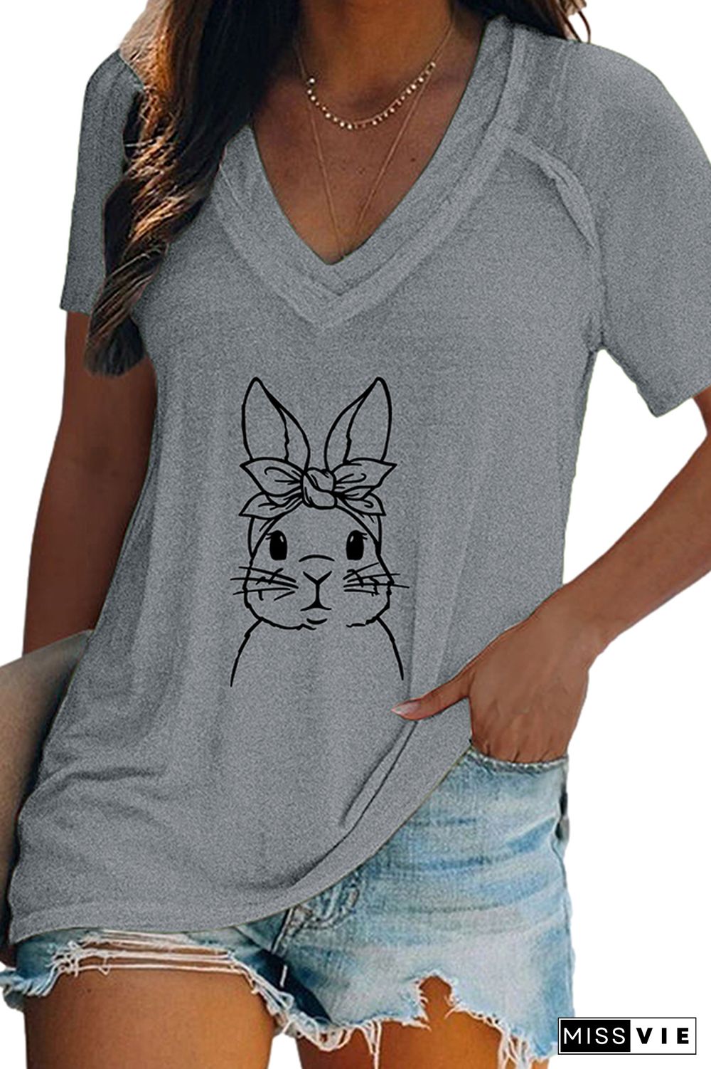 Easter Bunny V Neck Graphic Tee