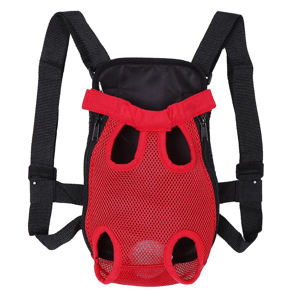 Fashionable Durable Pet Dog Five Holes Backpack Front Chest Carrier Net Bag(red M)