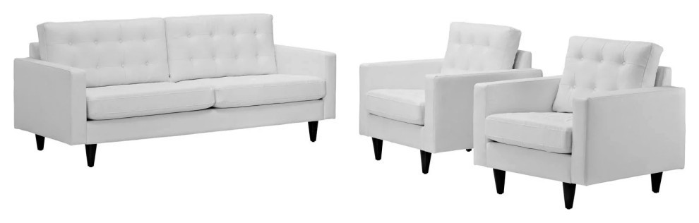 Melanie White Sofa and Armchairs 3 Piece Set   Midcentury   Living Room Furniture Sets   by Peachtree Fine Furniture  Houzz