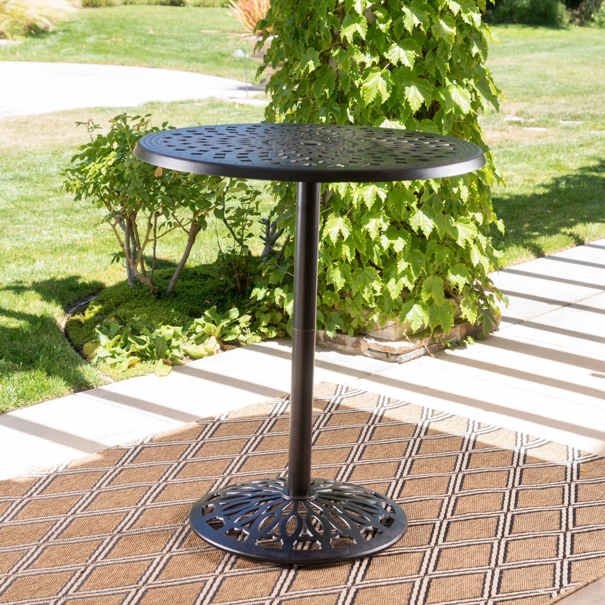 Arianna Outdoor Cast Aluminum Patina Copper Bar Table