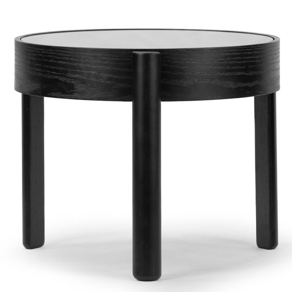 Anika Black Round Side Table with Tempered Glass Top