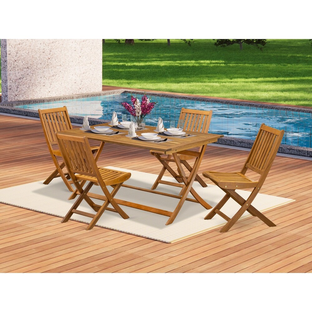 East West Furniture Patio Bistro Furniture Set  a Acacia Wood Table and Folding Side Chairs  Natural Oil (Pieces Options)