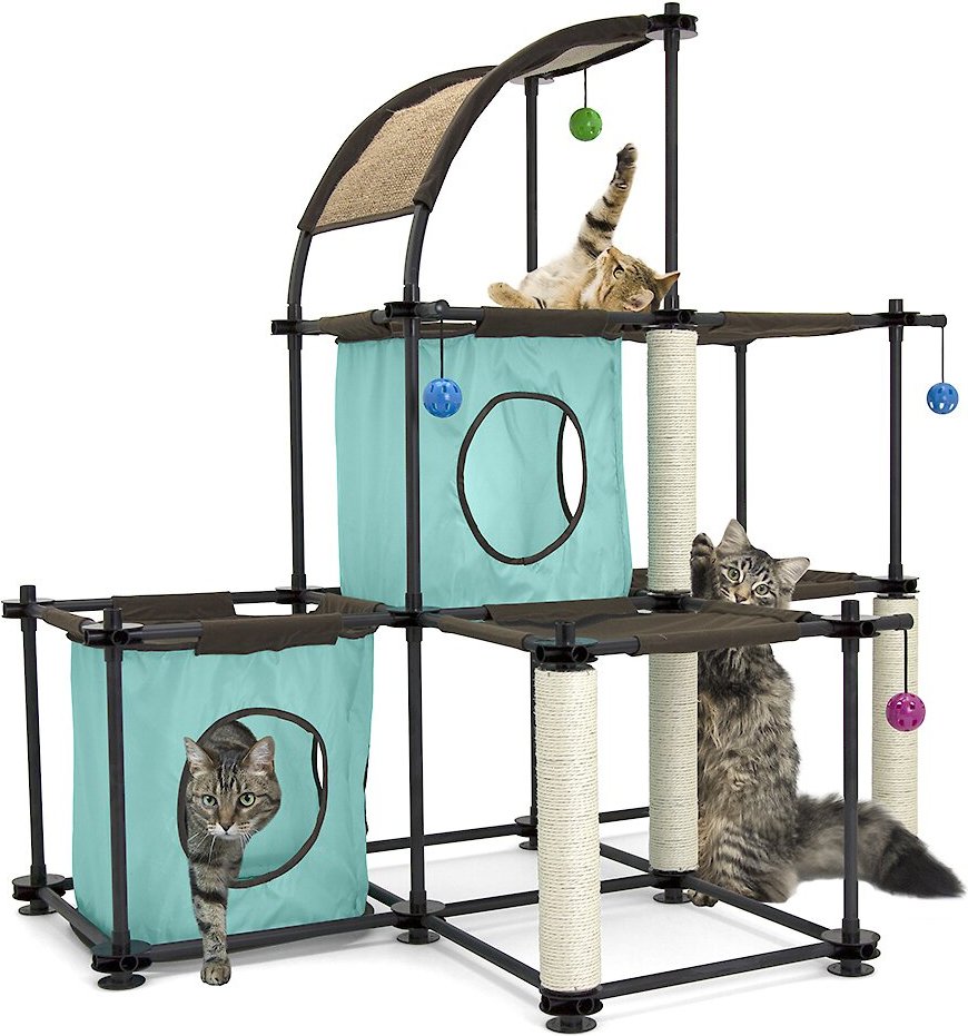 Kitty City Claw Mega Kit 46.75-in Faux Fleece Cat Tree and Condo， Green