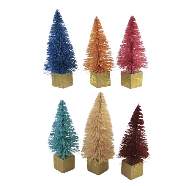 Cody Foster Christmas Rainbow Forest Mini Trees Box Of 12 Mini Bottle Brush Trees On Gold Block 2 5 Inches Set 12 Bottle Brush Gold Base