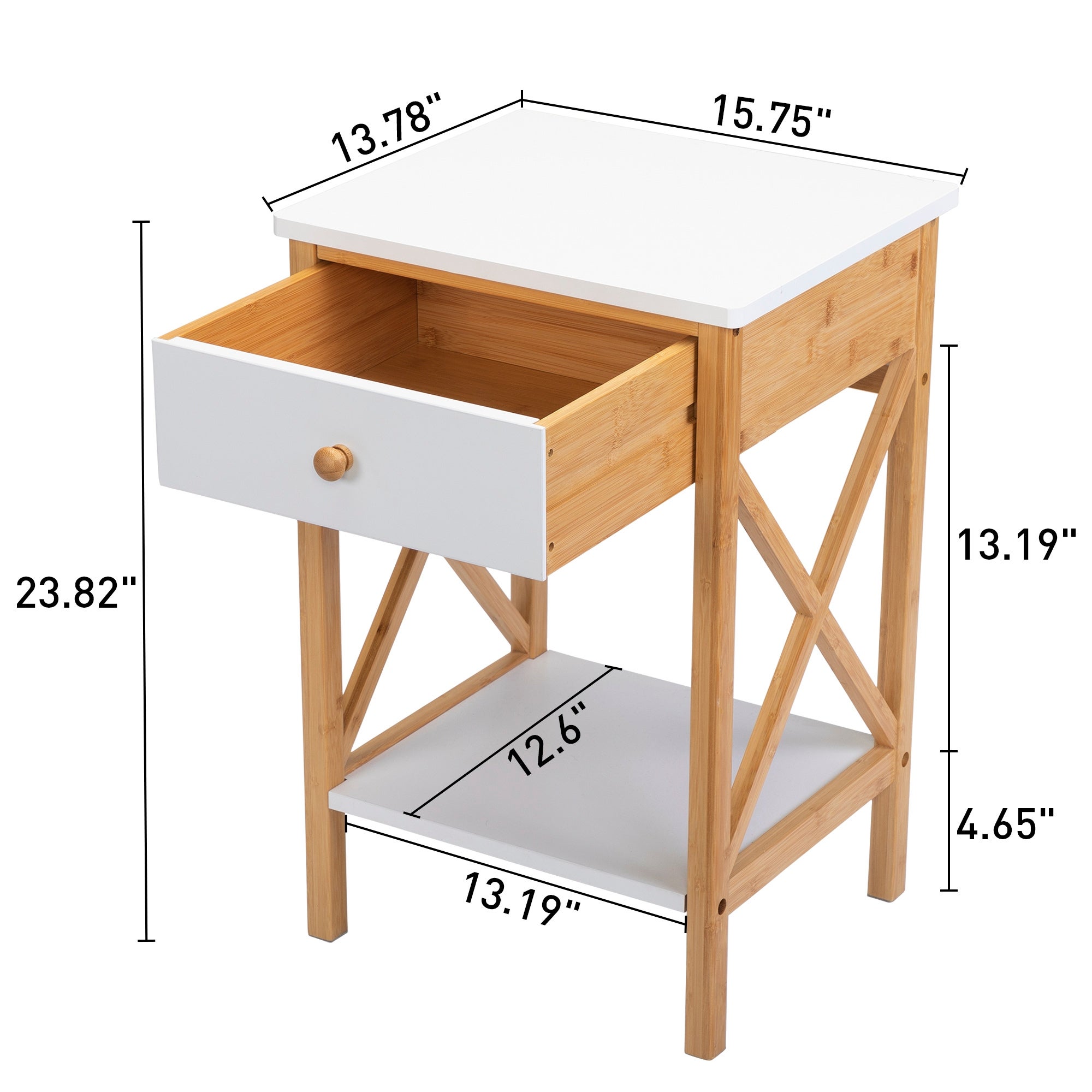 Bamboo Nightstand Set of 2， Wood End Table with Drawer， X-Shape Frame