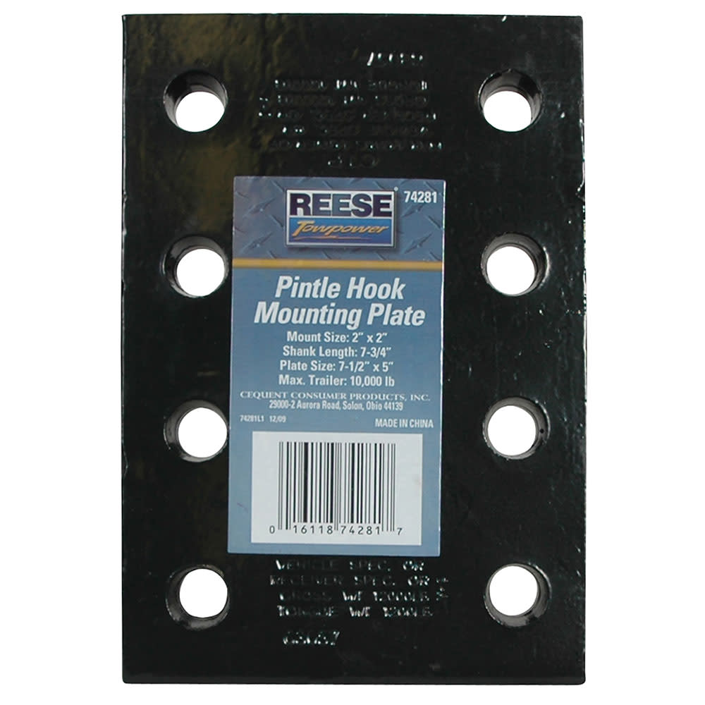 Reese 7.75 10000 lbs Black Steel Pintle Hook Mounting Plate ;