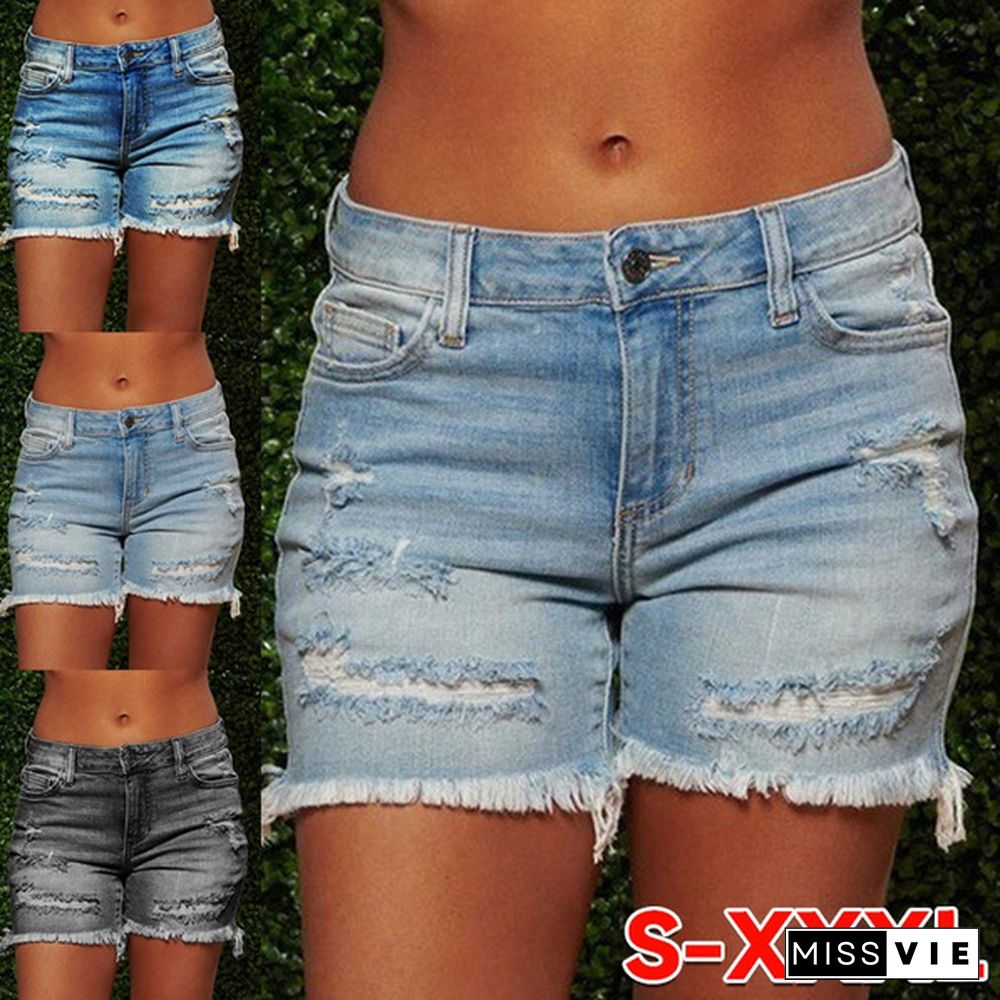 Women's Fashion Denim Shorts Ladies Casual Shorts High Waist Stretch Slim Denim Jeans Shorts