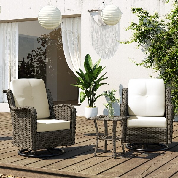 3 Pieces Patio Furniture Rocking Set with Rattan Side Table