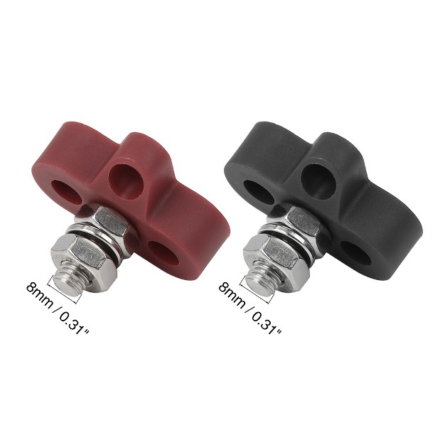 Unique Bargains Dc6 48v M8 Bus Bar Power Terminal Blocks Positive Power Distribution Studs Red And Black 2 Pcs