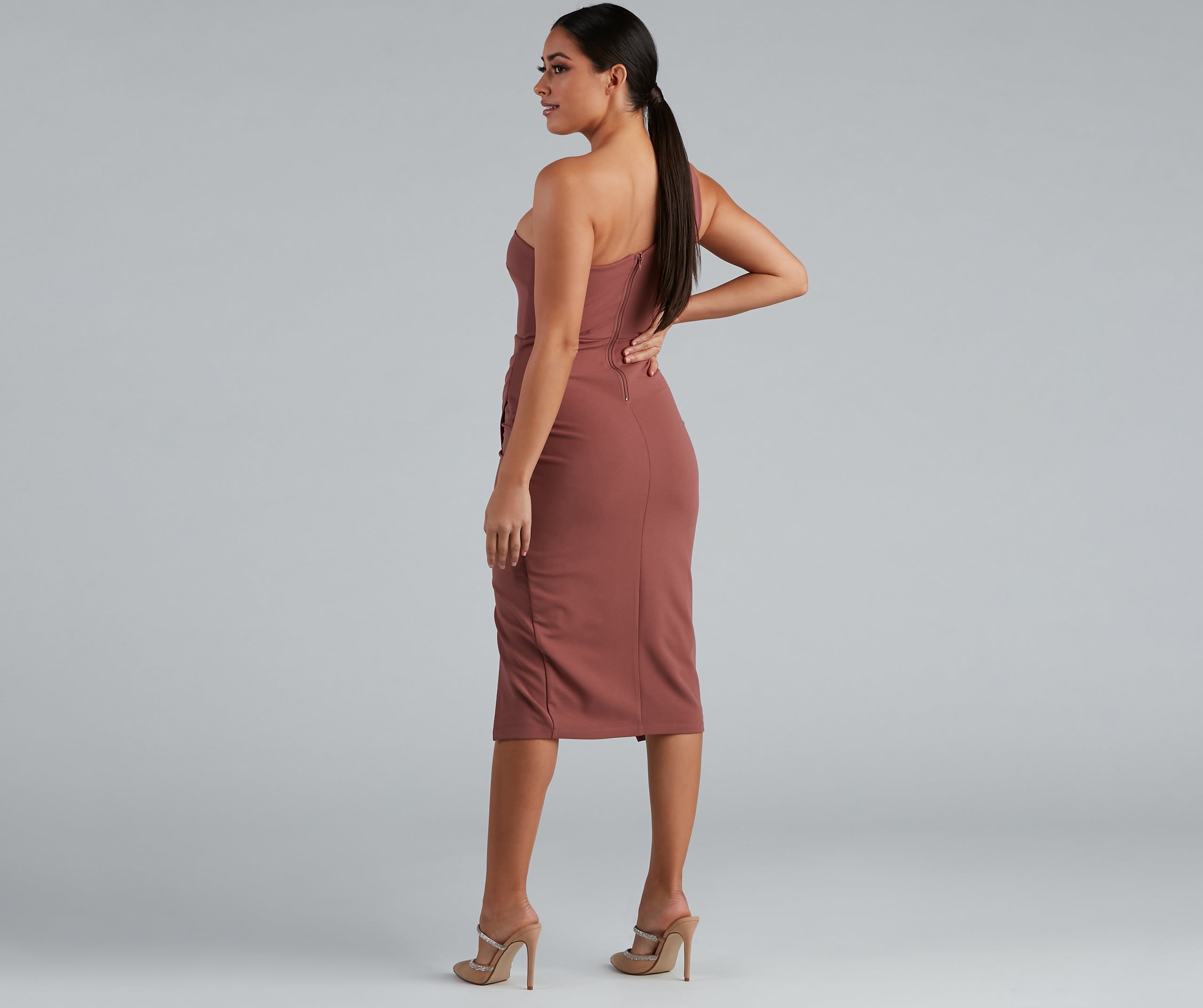 Marissa One-Shoulder Asymmetric Midi Dress