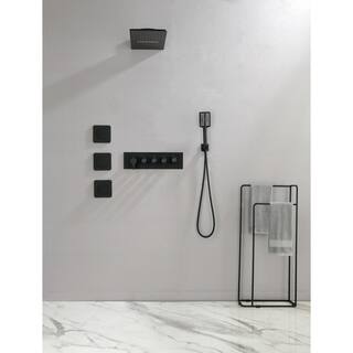 Nestfair 2-Spray Patterns with 2.0 GPM 10 in. Wall Mount Dual Shower Heads with 5 Handles in Matte Black DGP8109B