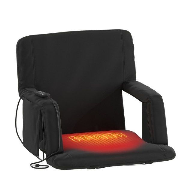 Flash Furniture Malta Portable Heated Reclining Stadium Chair With Armrests Padded Back amp Heated Seat With Dual Storage Pockets And Backpack Straps