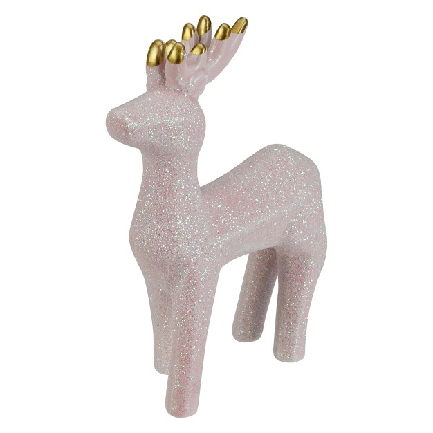 Glittery Pink Ceramic Reindeer Christmas Figure