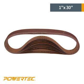 POWERTEC 1 in. x 30 in. 80-Grit Aluminum Oxide Sanding Belt (10-Pack) 111290