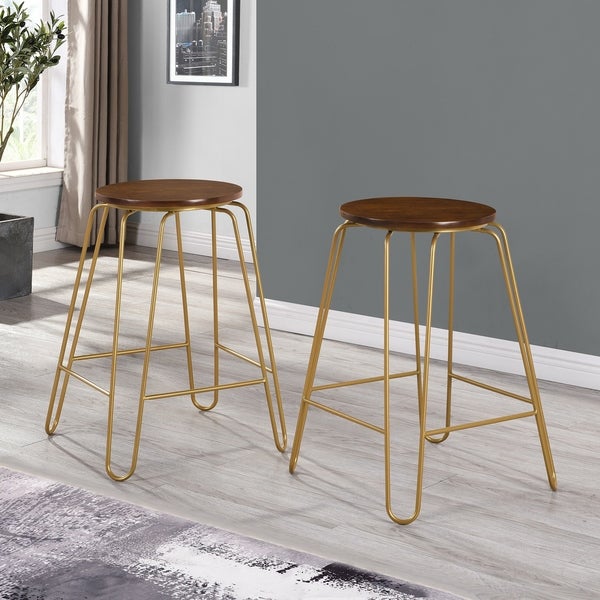 Haim Wood and Metal Round Counter Stool Set