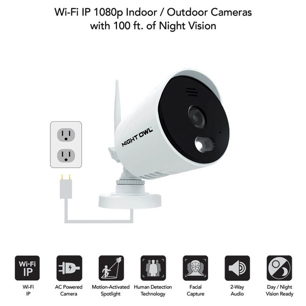 Night Owl WNIP24L1 10 Channel 1080p Smart Security System with 1TB Hard Drive and 4 1080p Wi-Fi IP Spotlight Cameras