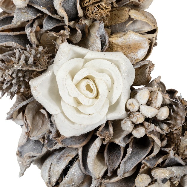 Northlight Glittered White Roses Winter Botanicals Artificial Christmas Wreath 9 5 inch Unlit