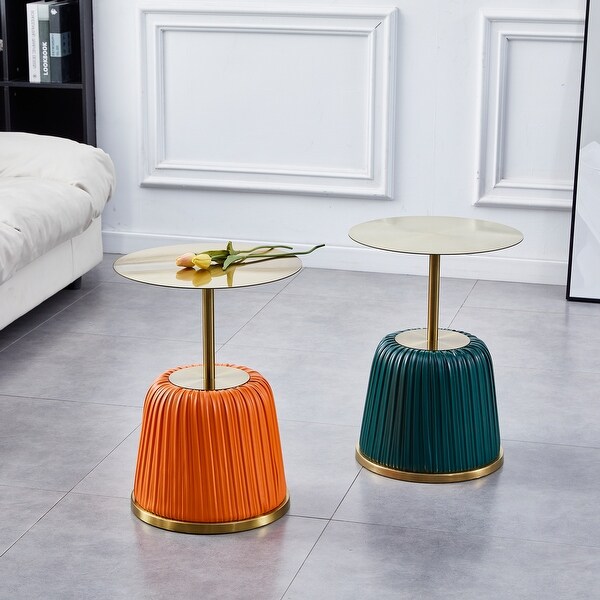 Metal Covered Side Table， Small Sofa Table， Exquisite End Table with Gold Table Top， Living Room Side Table