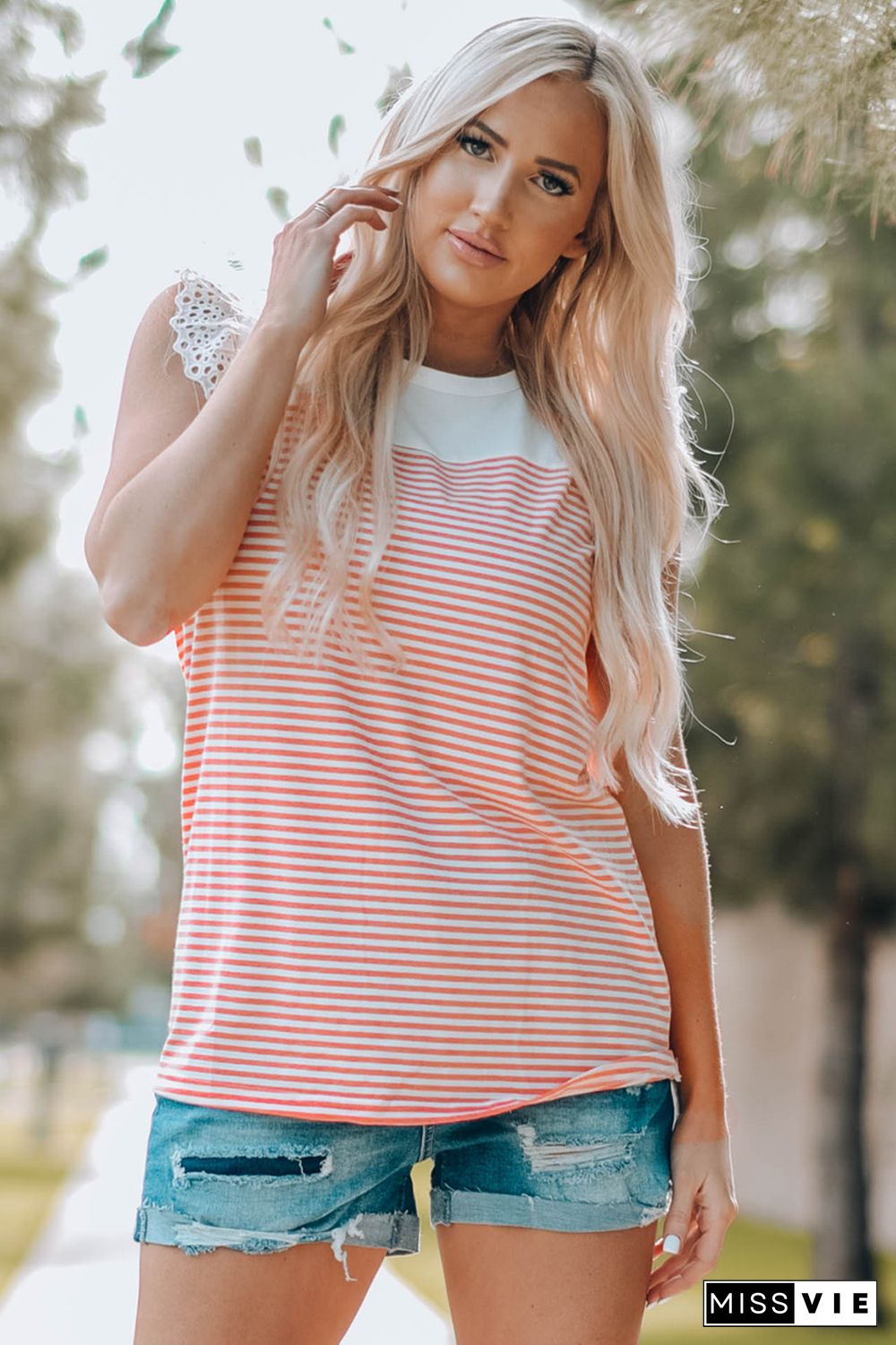 Flutter Shoulder Striped Print Tank Top