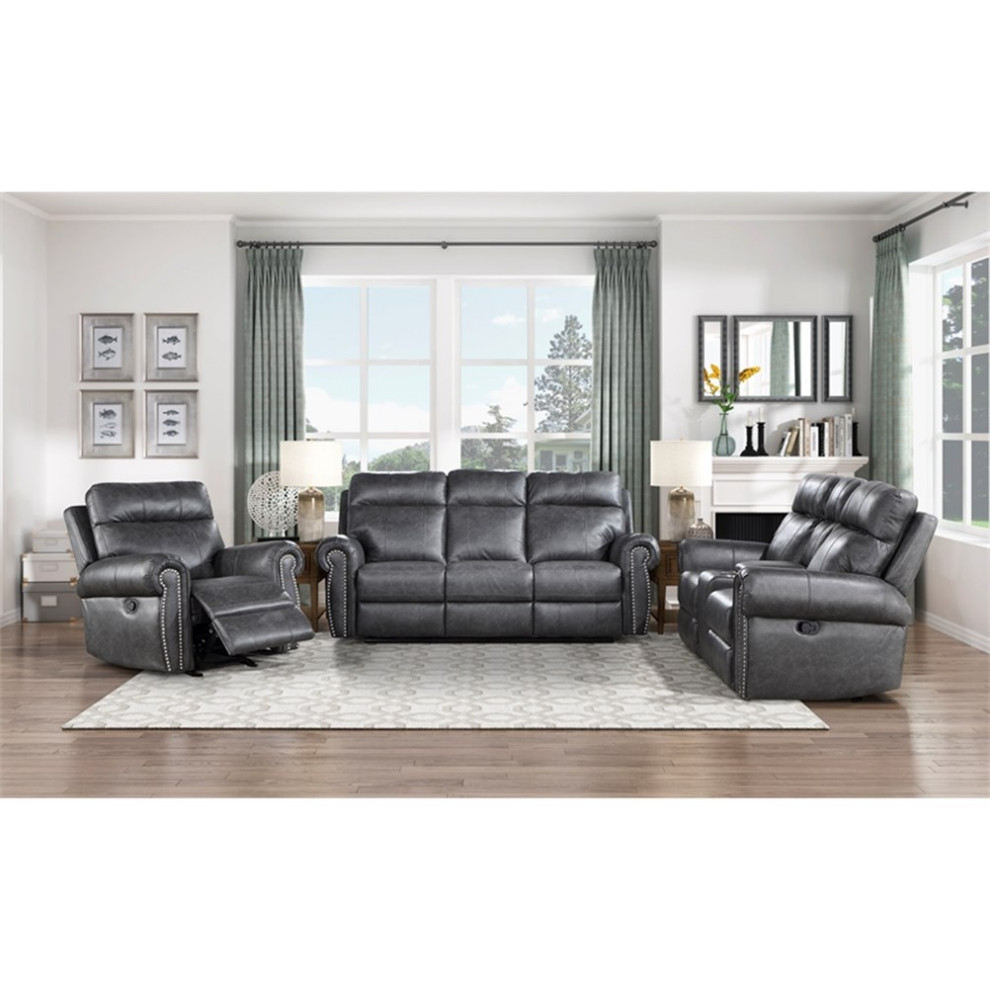 Lexicon Granville Brethable Faux Leather Glider Reclining Chair in Gray   Contemporary   Recliner Chairs   by Homesquare  Houzz