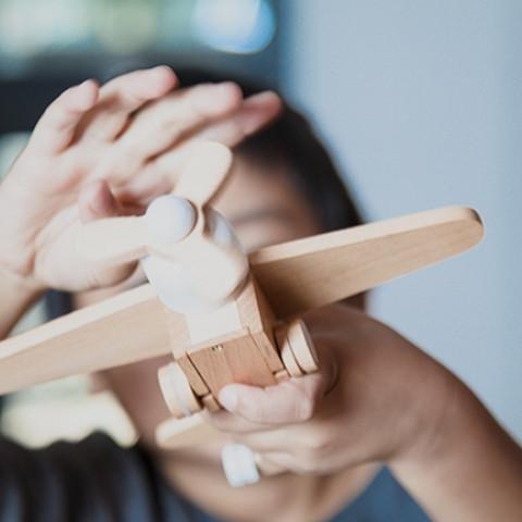 Wooden Hikoki Pull-Back Propeller Plane