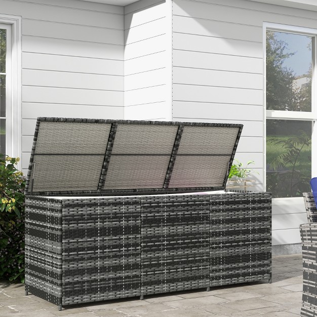 Outsunny 175 Gallon Outdoor Storage Box With Inner Liner Pe Rattan Wicker Deck Box With Pneumatic Bar Lift Mixed Gray